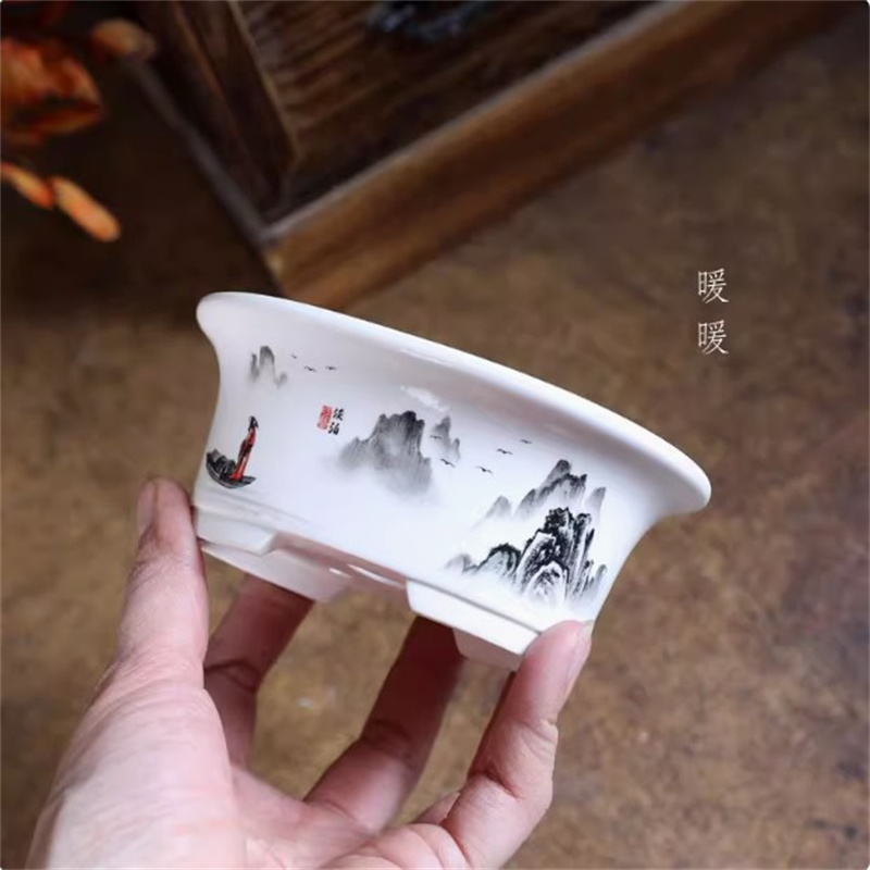 Bonsai Garden Desk - Pot à bonsaï ovale blanc en