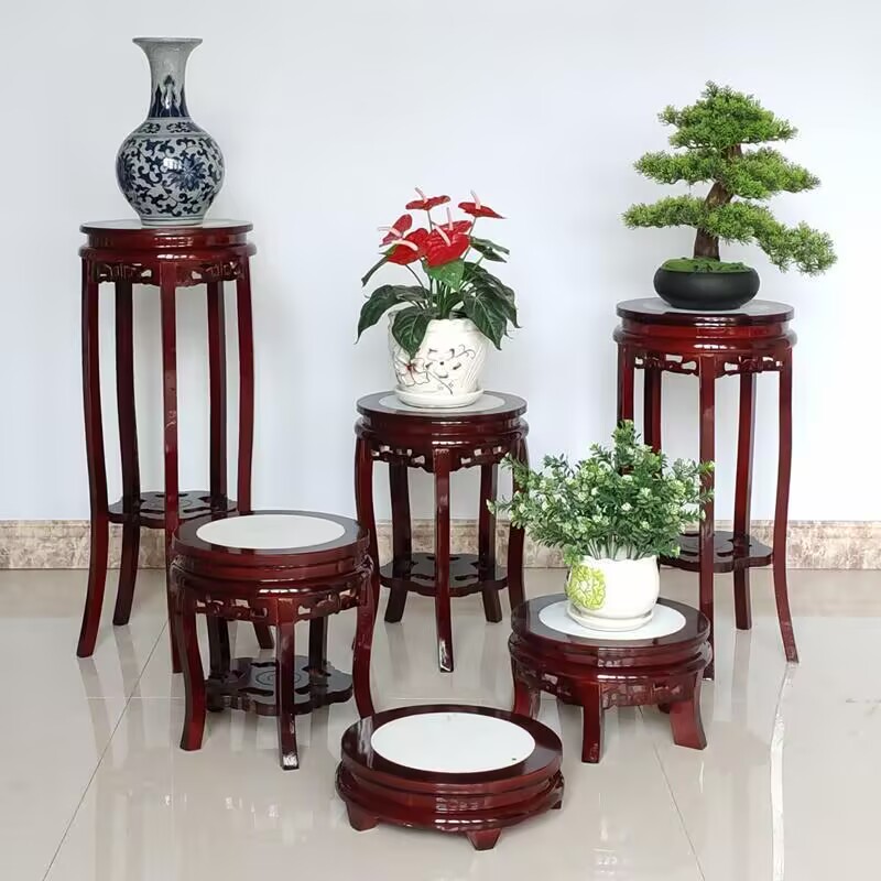 Bonsai Garden Display Stands - Table ronde en bois d'ébène, artisanat