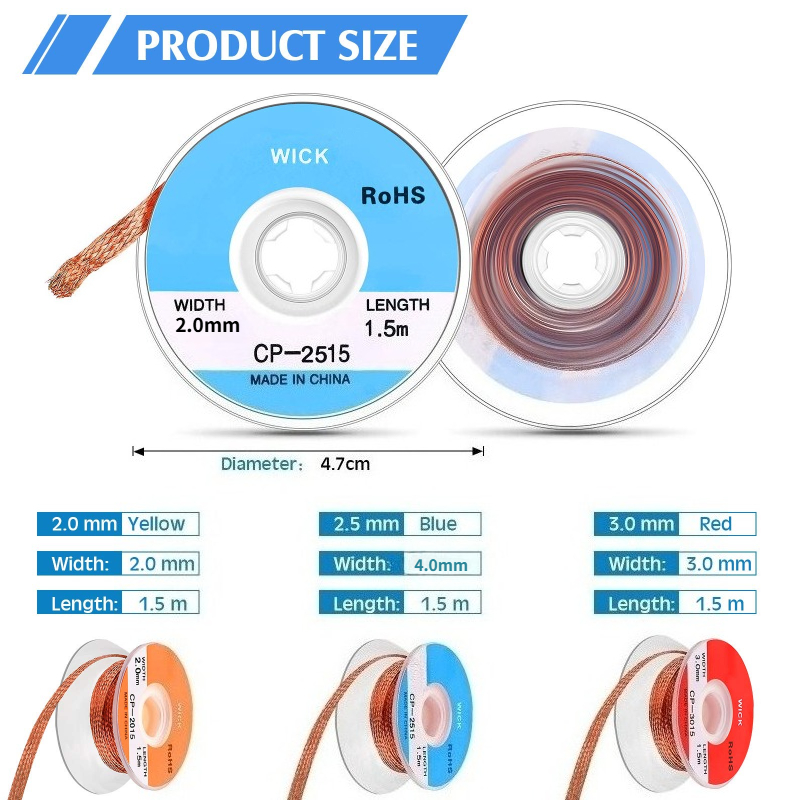 Copper Wire Roll - Mèche de dessoudage sans nettoyage, rouleau